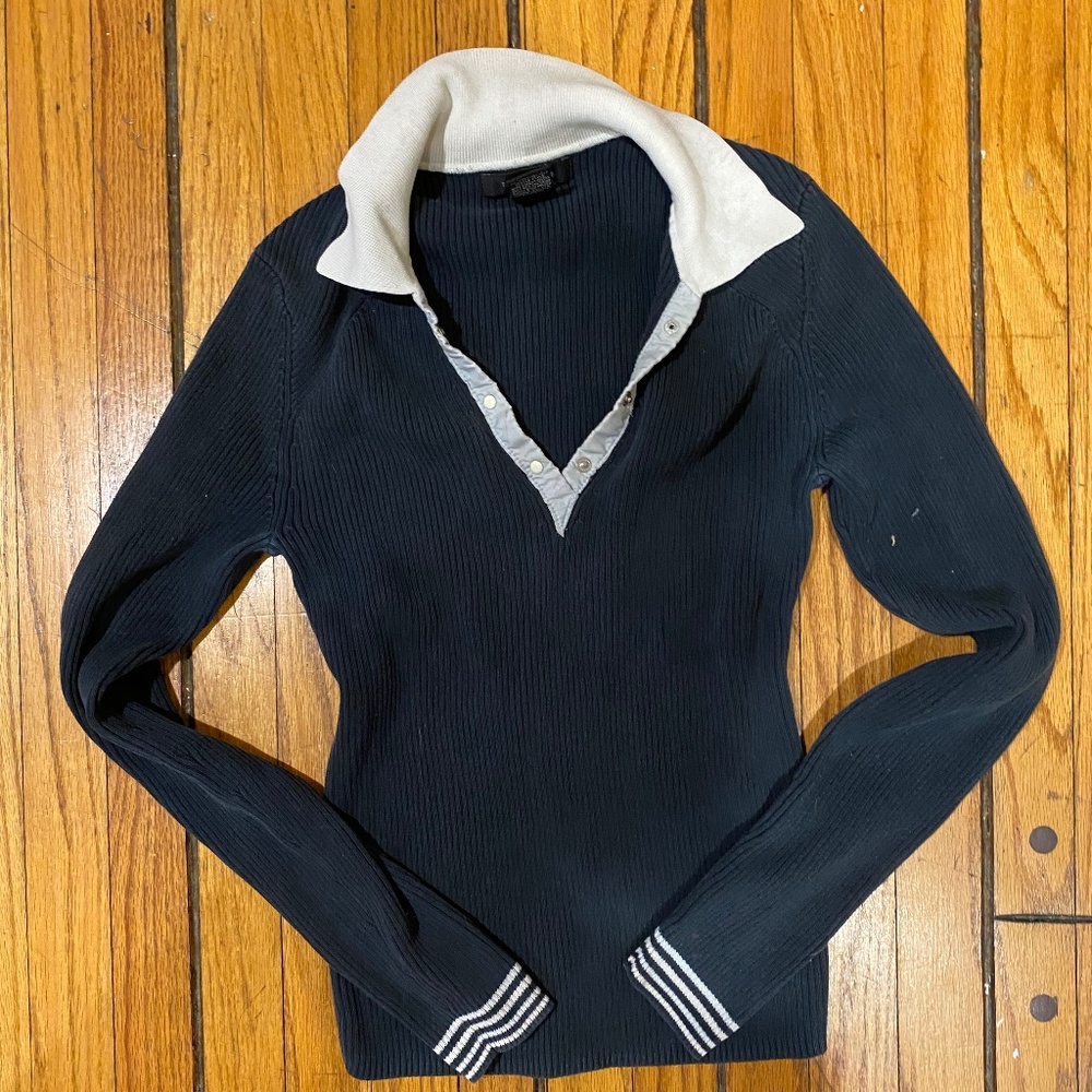 Black and White Collared Deep V Polo